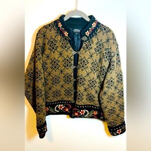 Icelandic‎ Design Embroidered Nordic Floral Pattern Coat Medium 100% Wool